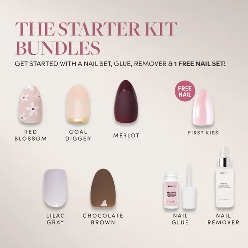 Glamnetic Starter Kit Nail Bundle – FREE First Kiss Nail Set – Glue & Remover