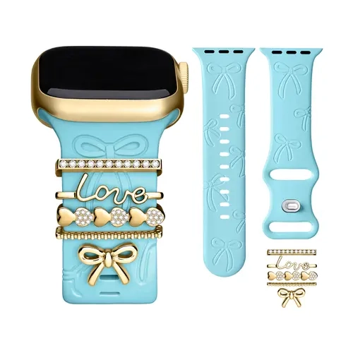 Missair Bow Engraved Silicone Band with DIY Decorative Charms for Women, Soft Personalized Strap Compatible with Apple Watch Series 1–11, SE & Ultra, 38mm–49mm,back to school,back to school haul,sohochic