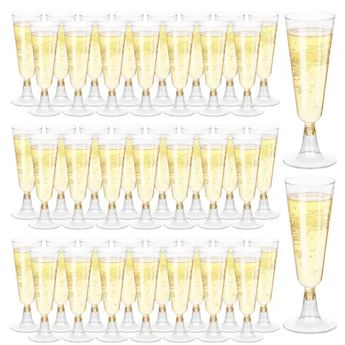 Kesaplan 100Pcs 5OZ Plastic Champagne Flutes,Disposable Plastic Clear Champagne Wine Cup glasses, for Babyshower Party Wedding Cocktail Cups