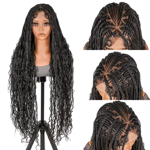 SuperNova #1B 36” Boho Full Lace Braided Wig, Lightweight, Versatile & Trendy, Special Top Design, Perfect for Any Occasion, Effortless Glamour Braided Hair Wig Boho Box Braid #SohoChic #TikTokShopStockUp #DealsForYouDays