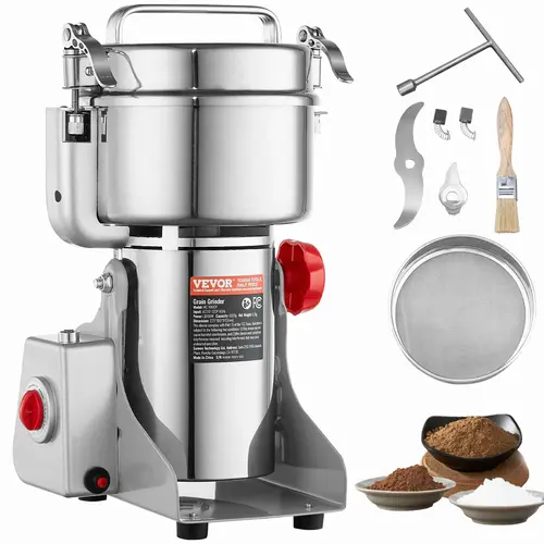 【toolupgrade】VEVOR 1000g Electric Grain Mill Grinder High Speed 3000W Commercial Spice GrindersStainless Steel Pulverizer Powder Machinefor Dry Grains Spices Cereals Coffee Corn PepperSwing Type, Small Grain Mills