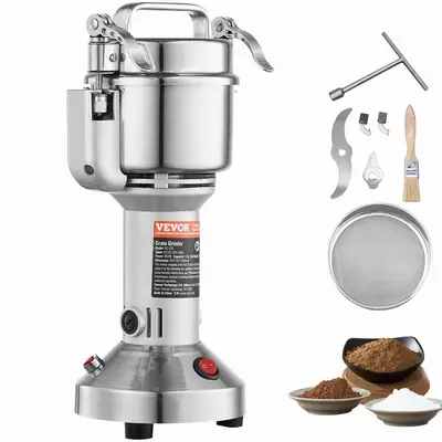 【toolupgrade】VEVOR Corded Power Electric Grain Mill Grinder, 2000W High-Speed Crush Food-Grade Steel Pulverizer, 150g/300g/550g/750g Straight Type for Dry Grains/Spices/Coffee, Kitchen Accessories for Commercial Users