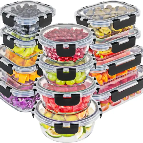 Magic Mill Premium Borosilicate Glass Storage Containers with Lids Set Ultimate 24pc Set with BPA-Free Airtight Locking Lids for Lunch Food Storage Meal Prep Safe in Fridge, Freezer, And Dishwasher Safe for Easy Clean 12 Containers, 12 Lids