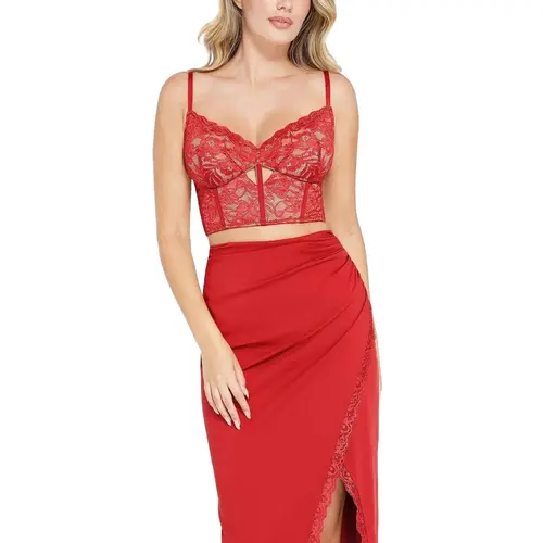 POPILUSH Red Elegant Lace Push Up Bra Deep V Neck Bralette with Underwire Adjustable Straps & Custom Fit for Women's Minimalist Fashion