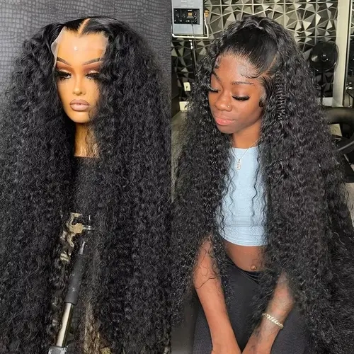 BLING HAIR 38in Kinky Curly Deep Wave Remy Human Wig for Black Females, 13x6 HD Transparent Lace Frontal, Pre-Plucked, Dye & Bleach OK, Silky, Adjustable, Heat Resistant Human Wigs,sohochic