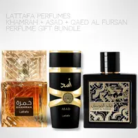 Lattafa Multi-Pack Gift Set - Khamrah, Asad, Qaed Al Fursan 100ml (3.4 Fl oz) Fresh,  Long-Lasting Men's Fragrance Value Bundle