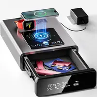 Hidden Biometric Fingerprint Gun Safe, DOJ Certified Nightstand Safe for Handgun, 2-in-1 Wireless Phone & Watch Charging, LED Clock & LED Light, Auto Pop-Up Drawer, Dorm Safe