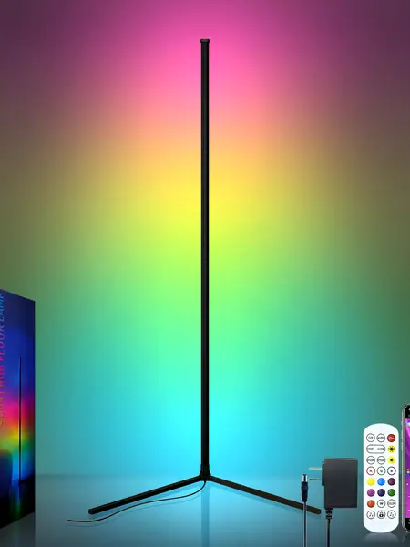 KEXU Smart LED Corner Floor Lamp, 16M RGB Dimmable Multifunction Light with Music Sync, Remote & APP Control, Indoor Lighting for Bedroom Decor, Gaming Setup Accessories, Room Gadgets,sohochic