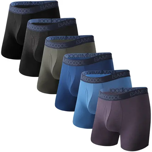 BAMBOOCOOL Men's Breathable Boxer Briefs - 6 Pack, Moisture-Wicking, Sportswear, Athletic, Comfortsoft, Tag-Free, Open Fly Pouch, Christmas Gifts for Men Fabric Activewear summervibes,,summerwins,clothes for back to school,first day of school outfits Spor