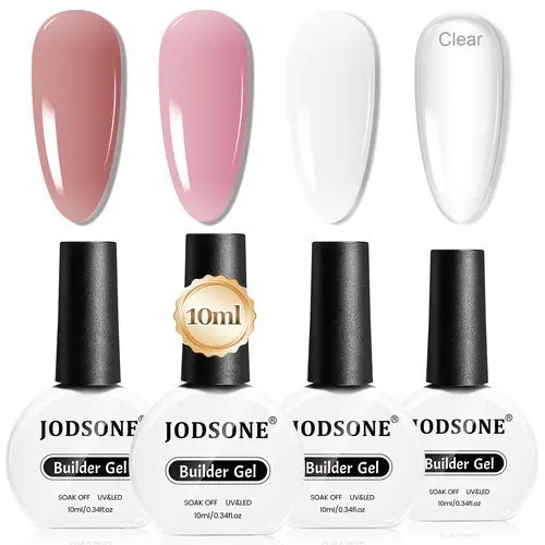 JODSON New Upgraded Version 4 Bottles of 10 ML Capacity Builder Gel Nail Set Building Nail for Nail Apex and Extension Strengthener Hard Need to Cured By Nail Lamp, Nail Care, Selfcare