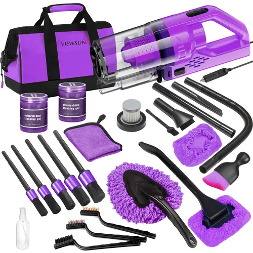 【TikTokShopBackToSchool】Viewsun 18pcs Car Cleaning Kit, Purple Car Interior Detailing Kit with High Power Handheld Vacuum, Detailing Brush Set, Windshield Cleaner, Cleaning Gel, Complete Auto Accessories for Women Gift，Summervibes,car accessories toolupgr