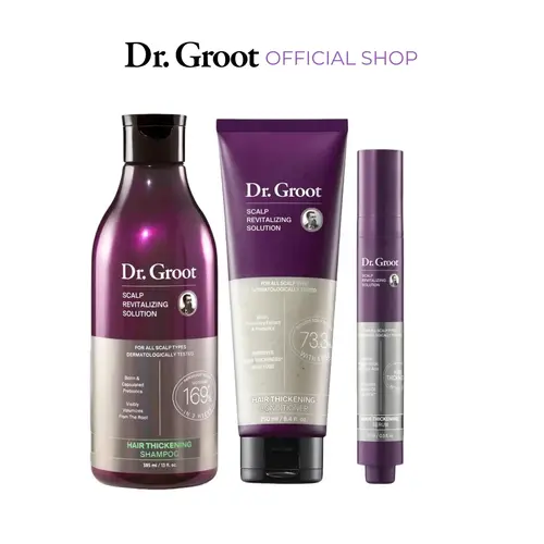 Dr. Groot Scalp Revitalizing Solution Thickening Essentials Trio, Biotin Moisturizing Color-Safe Thickening Shampoo, Conditioner, and Roll-On Serum