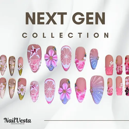 NailVesta OPULENCE CRAFT COLLECTION – 100% Handcrafted 3D Press-On Nails | Reusable, Long-Lasting, Salon-Quality Artificial Nails