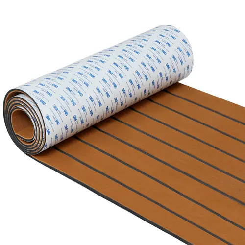 Eco-Friendly EVA Faux Teak Decking Pad - Outdoor Decking Sheet, Non-Slip, 3M Adhesive, Water-Resistant, Fast-Draining, Damp-Cloth Cleanable, Metal-Surface Compatible (Brown 94*23 Inches, 94x35 In, Jon Boats, RV), Durable,sohochic