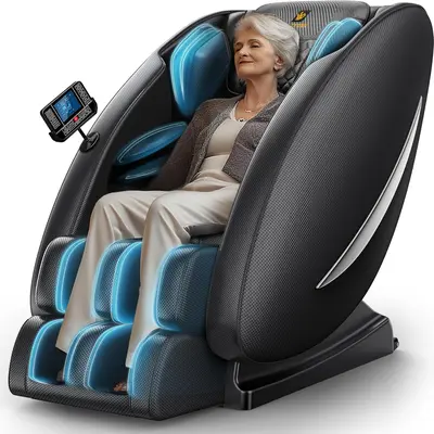 Massage Chair Recliner with Zero Gravity, Full Body Massage Chair with Heating, Bluetooth Speaker, Airbags, Foot Roller, Touch Screen, Space-Saving for Office,Faux Leather