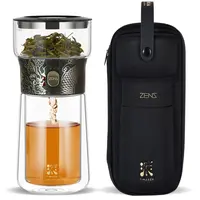 ZENS Cool Glass Teapot with Infuser, One Touch Tea Maker for Loose Tea Diffusers with Insulated Mug and Portable Tea Kits, Enchanted Teapot Alternatives for Tea Lover Gifts,sohochic