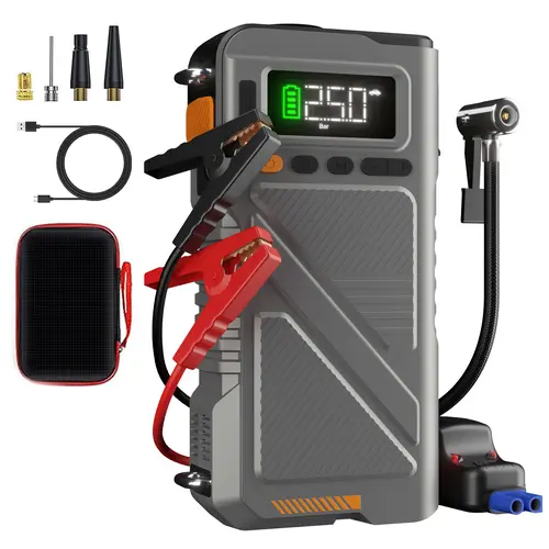 Geeneu 6000A Compact 12V Car/Truck Fit Jump Starter with Air Compressor, Fast Charging Battery Starter, Up to All Gas Engines Automotive Car Accessory (30 Jump Starts)