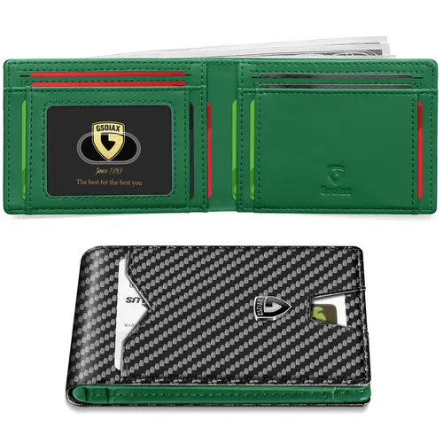 GSOIAX Men's Slim Carbon Fiber Wallet - 11 Card Slots, Slim Card Storage, RFID Blocking Bifold, RFID Shielded Wallet for Husband, Fathers Day Gift, Chic,sohochic