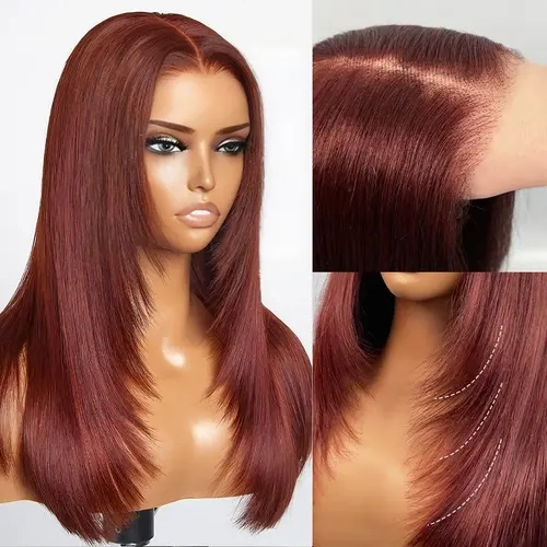 ISEE HAIR Wear Go 7*5 Reddish Brown Straight Layered Cut & Pre-plucked Hairline & Pre-Cut HD Lace Glueless Wig Vacation Hair, Pre Plucked Wigs, Straight Lace Frontal#SoHoChic #TikTokShopBackToSchool