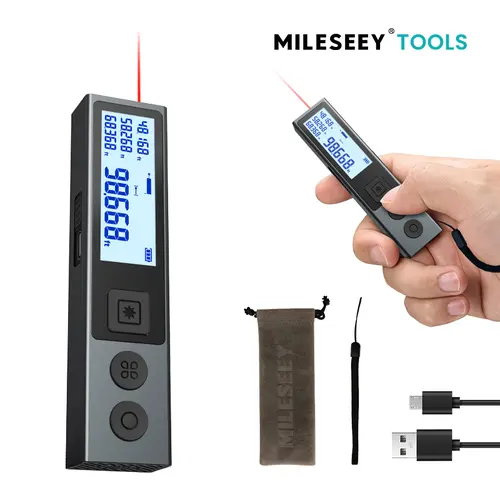 MILESEEY M120Pro Laser Measuring Tool - 98ft Range Rechargeable Laser Level with USB Charging, Quick Unit Switch, LCD Screen, Power Bank, m-in-ft Conversion, Pythagorean Mode, Distance-Area-Volume Measurement, Mini Portable Optical Device for Construction