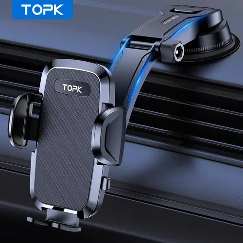 TOPK Car Phone Holder Mount, Handsfree Phone Stand for Car Dashboard, Universal Car Interior Accessories for iPhone Samsung Android Smartphone, Cell Phone Mount