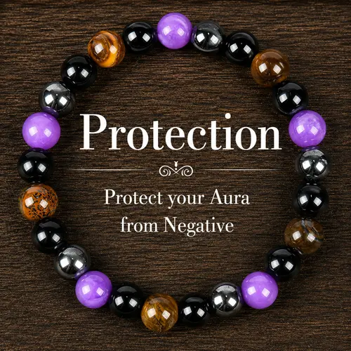 1pc Natural Tiger Eye & Amethyst Beaded Bracelet, Elastic Protection Crystal Bracelet For Men And Women, Unscented Solid Jewelry Gift Amethyst crystal summerwins,sohochic