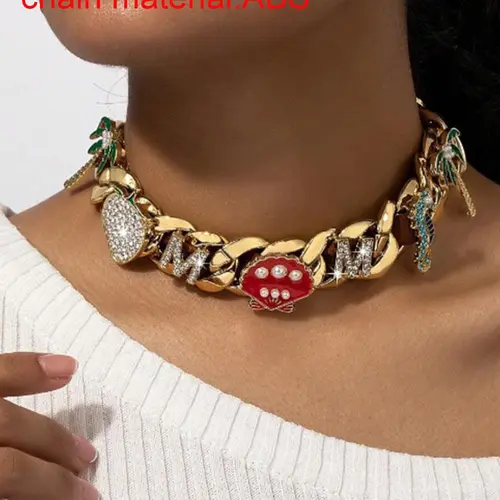 Fashion Letter & Heart Design Chunky Cuban Link Chain Necklace, Rhinestone Decor Cuban Necklace for Party, Daily Clothing Decor, Trendy All-match & Exquisite Jewelry for Gift