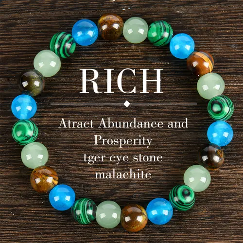 ARPURRAINA Money Attraction Stretch Bracelet - Fashion Accessory with Tiger Eye, Malachite Gemstones, Blue Colorblock Beads - Prosperity, Unity, Encouragement Gift, Stretch Fit for Easy Wear, Protection Jewelry,sohochic