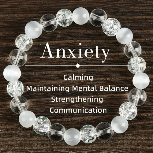 Reduce Stress Relieve Anxiety Handcrafted  Relief Quartz Bracelet Transparent Stone, I Jewelry Gifts, fahlo  bracelet blue bracelet encouragement gift fashion artificial unisex jewelry gift Colorblock Beaded Crystal Bracelet chakra bracelet summerwins,sum