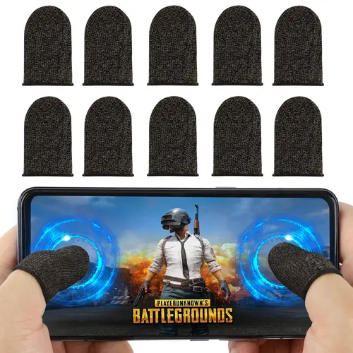 10 Pcs Anti-Sweat Finger-Friendly Finger Sleeves for PUBG Gaming, Smartphone Game Controller Accessories, Sweatproof Gaming Gloves (Metal Container Included), Fast Dry, Friction Reduction
