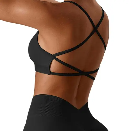 Women's Solid Criss Cross Backless Sports Bra, Yoga Sports Bra, Breathable Comfortable Removable Chest Pads Sports Bra, Ladies Sportswear for Indoor Outdoor Wear, Gym Clothes, Strappy Sports Bras, Sportsbra, Workout Clothes, Fitness Clothes