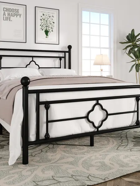 MUTICOR 14in Metal Platform Bed Frame,Vintage Iron-Art Headboard【Frame Only No Mattress】Metal Slats Support Bed Base for Storage,No Box Spring Needed,Full/King/Queen Size Bed Frame#TikTokShopDealsforYouDays#DealsforYouDays#Summervibes#Summergarden