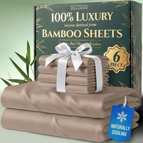 DECOLURE | Bamboo Cooling Sheets 6pc Set – Ultra Soft & Breathable Bed Sheets for Hot Sleepers, Silky Viscose from Bamboo, 17" Deep Pocket Fitted Sheet, Flat Sheet & 4 Pillowcases, Wrinkle-Free Luxury Hotel Bedding, Hypoallergenic, Oeko-Tex Certified