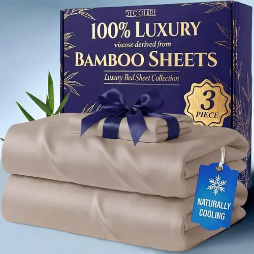 DECOLURE 4-Piece Bamboo Bed Sheet Set - 100% Cooling Viscose Bedding, Ultra Soft, 17in Deep Pockets, Double Stitching, OEKO-Tex Certified, Hypoallergenic for Hot Sleepers