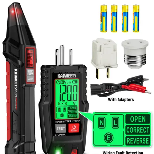 KAIWEETS AC Circuit Breaker Finder Tool with Alert LCD Display, 2-Piece Set Electric Tester and Voltage Tester with Transmitter and Receiver, NCV Function & Flashlight, Non-Contact Cable Tester and Integrated GFCI Outlet Tester, Tool Kit summervibes