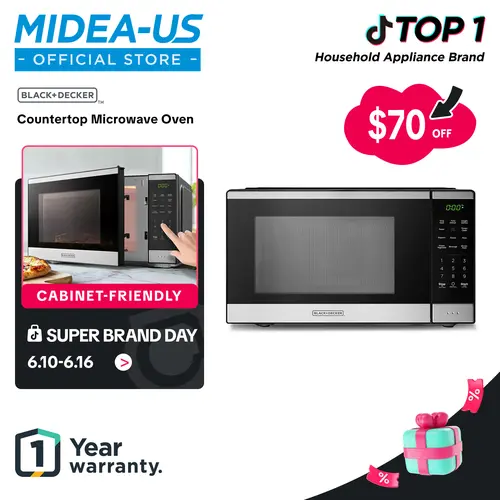 BLACK+DECKER 0.9 Countertop Microwave Oven,  gift, 0.9 Cu Ft, 6 Auto Menus, Child Lock, Memory Function, 10 Power Levels, Easy One-Touch Start, Digital Panel, Jumpstart, Gift, New Arrivals