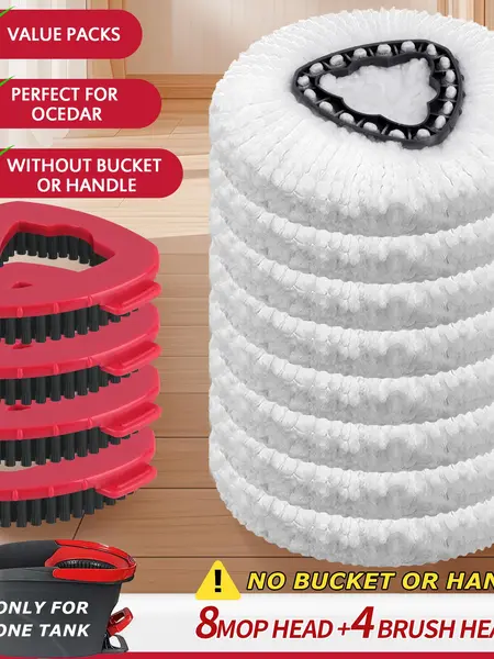 For O-cedar Microfiber Spin Mop Heads Refills & Scrub Brush for O-Cedar Easywring Spin Mop 1 Tank System Scrub Replacement Deep Cleaning Pack