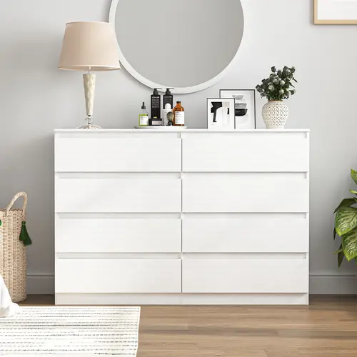 Spaco White 8-Drawer Modern Bedroom Dresser - Home Decor Closet Organization Furniture, Room Storage Drawers Cabinets, Clothes & Toys Organizer for Bedroom, Hallway Tall Unit