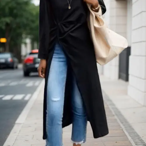 Women's Plain Twist Asymmetrical Hem Shirt Blouse, Casual Blouse Shirts, Casual Long Sleeve Round Neck High-low Top for Fall & Winter, Women's Clothing for Daily Wear