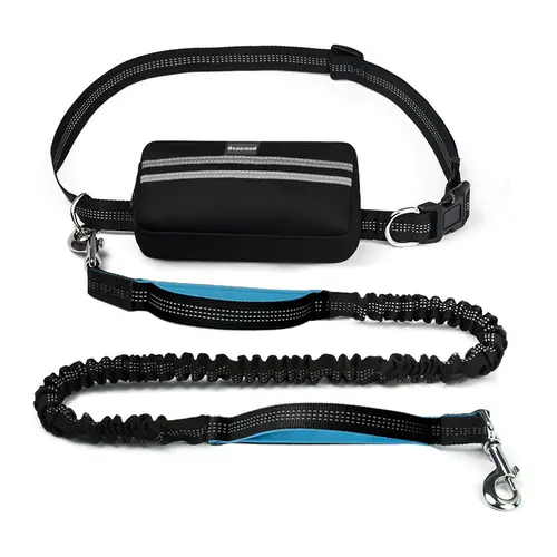 Geoorood Hands-Free Dog Leash with Adjustable Safety Harness, Zippered Bag, 2 Padded Handles, Bungee, High Tension, Security Clips, Cotton - Pet Gear for Medium Dogs, Less Drag Walking, Summer Essentials