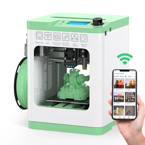 Entina TINA2S Mini Size FDM 3D Printer with WiFi Cloud Printing, Wiibuilder Slicing Software, USB, Auto Leveling, High Precision, Fully Assembled, Huge Library, for Beginners & Kids, FDM Plastic Printing, Home & School Use, Birthday Gift