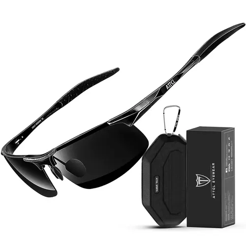 ATTCL Men's UV 400 Polarized Rectangular Sunglasses (0.71 oz) - Ultra-Light Al-Mg Metal Frame Tac Lens Sports Eyewear for Driving, Golf, 99% UVA-UVB Blocking, Cool Gifts for Guys, W/Case, Microfiber Cloth, Test Card