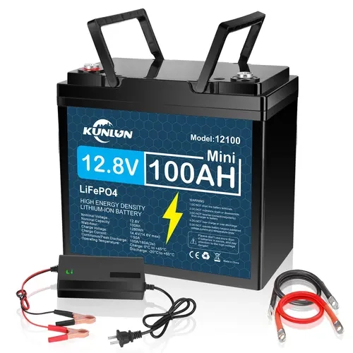 KUNLUN 12V 100Ah LiFePO4 High Capacity Rechargeable Battery Model 12100 - 100A Smart BMS, 5000+ Cycles, 1280Wh Energy, Maintenance-Free, -20°C~50°C, Solar Off-Grid Backup Power, Outdoor Emergency Battery with Charging Cable for RV,sohochic