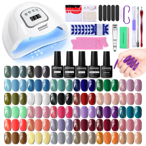 JODSONE Cosmetic Gel Nail Polish Kit with UV Light, 32 Colors Soak-Off Gel, Salon-Grade Manicure Tools, Halloween Glitter Options & Wipe, Gift for Women, Nail Art