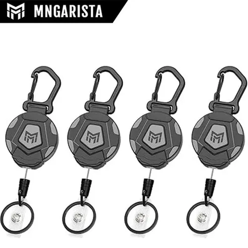 MNGARISTA 2-Pack Tactical Retractable Carabiner Keychains, Heavy Duty Carbon Fiber ID Badge Holder with Stainless Steel Cord (31.5in), 10oz Capacity EDC Gear for Everyday Carry, Accessories, Badge Reels