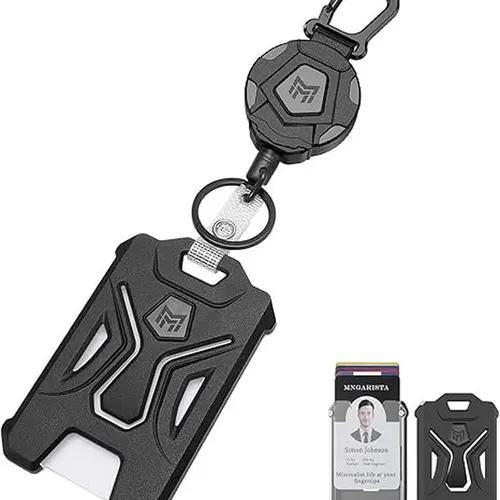 MNGARISTA Heavy Duty Retractable Badge Reel with Guardian ID Badge Holder - PC Material, 31.5-Inch Telescopic Rope Keychain, Anti-Rust Steel, Anti-Oxidation, Large Space, Carabiner, Convenient Work Accessories 2-Piece Set