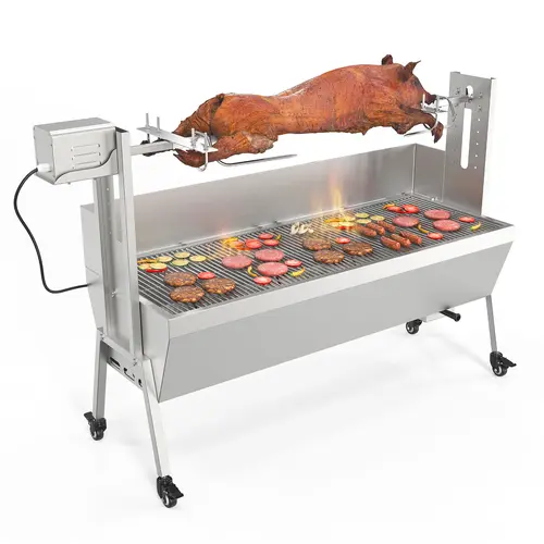 ROVSUN 46" Electric Rotating Rotisserie Grill Kit - 176 Lbs Capacity Portable Steel Barbecue Spit Roaster Stand with Lockable Wheels, Wind Baffle, Adjustable Height, Manual Controls for Outdoor Party, Travel (Portable BBQs),sohochic