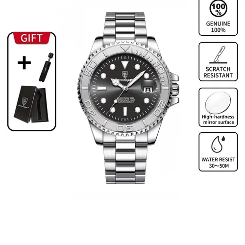 Men's Business Fashion Waterproof Round Dial Luminous Date Quartz Analog Wristwatch, Fashionable Waterproof Wristwatch, Stainless Steel Watches, Fashion Watch for Party, Daily Clothing Decor, Trendy All-match & Exquisite Watch for Birthday Gift with Box
