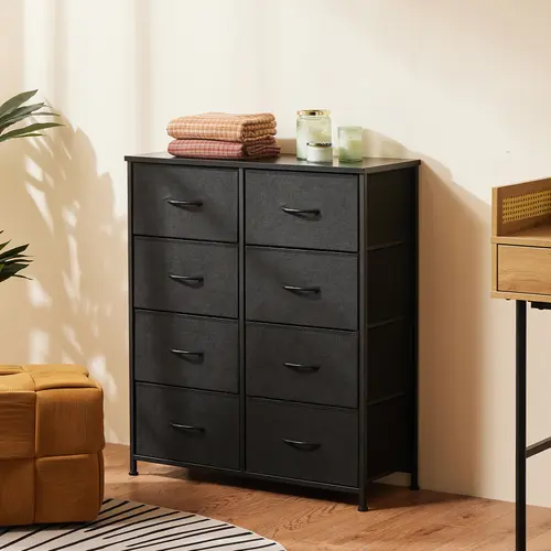 Fabric Storage Tower with 8 Drawers, Bedroom Drawer Dresser Organizer, Chest of Drawers with Fabric Bins, Steel Frame and Wood Top for Bedroom, Closet, Entryway