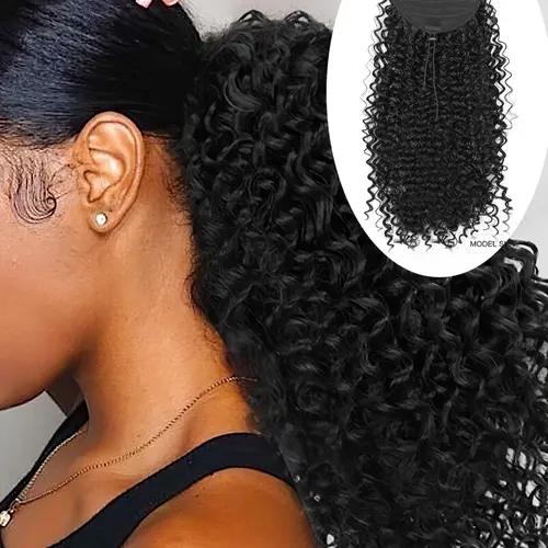 18 Inch Long Curly Drawstring Ponytail Extension & Hair Toppers for Women, Curly Pony Tails, Fluffy Hair Extensions for Daily & Party Hairstyle Decoration